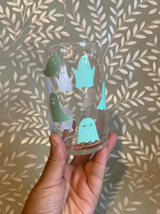 Glow in the Dark Ghost Glass Cup - Mint