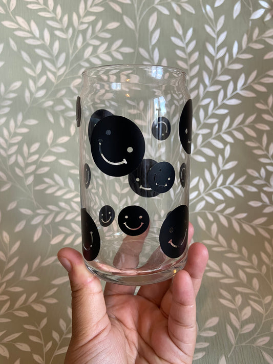 Monochrome Smiley Glass Cup